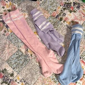 Set of Pink, Purple, and Blue Knee-High Socks